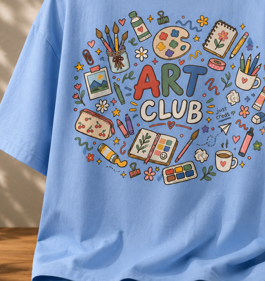Art Club Oversized Powder Blue T-Shirt